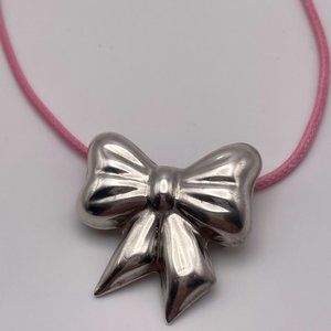 Vintage Puffy Bow Pendant Pin Brooch Combo from Taxco Mexico